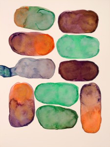 Orange, green, purple, gold, silver, copper, 2016, 60x45 cm